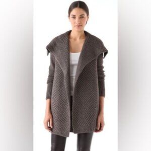 Vince Honeycomb Cardigan Yak/Wool Taupe Long Sleeves Shawl Collar Open Front M